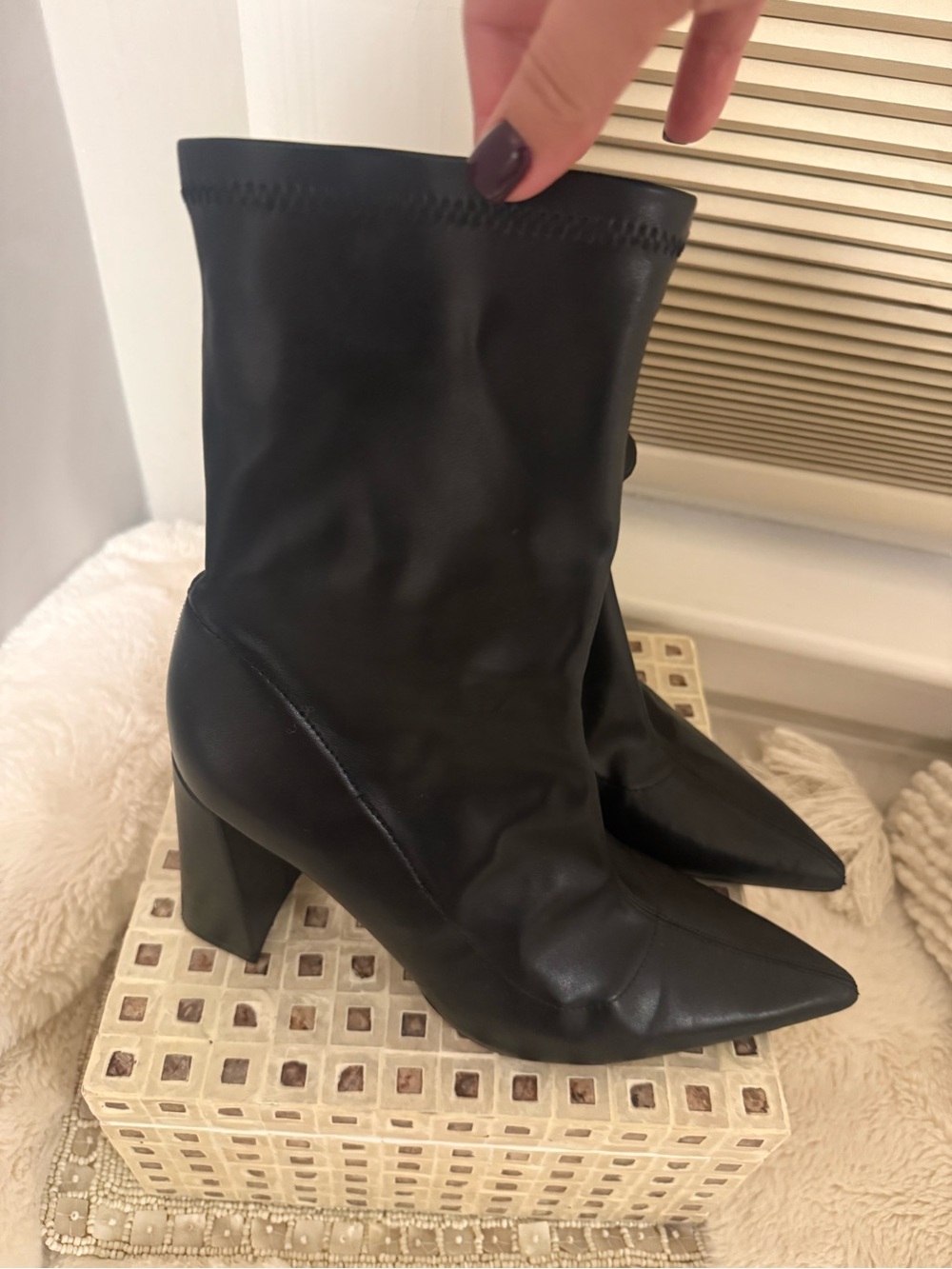 Zara Black Pointed-Toe Block Heel Ankle Boots